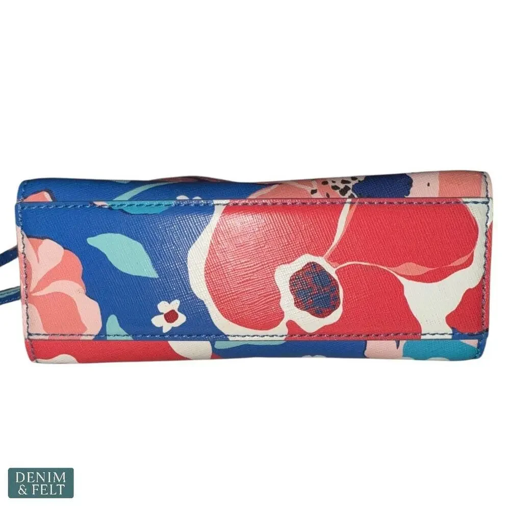 Kate Spade Floral Saffiano Leather Crossbody Blue Multi Print Bag‎ w Dust Bag